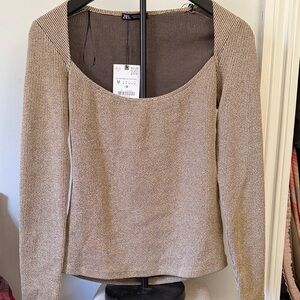 Zara long sleeve gold shimmer top